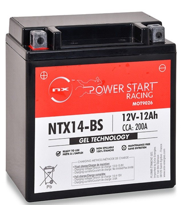 Batería moto Gel YTX14-BS / NTX14-BS 12V 12Ah
