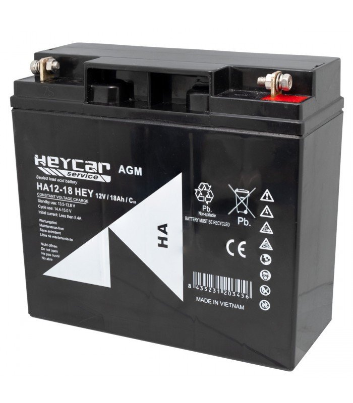 BATERÍA PLOMO AGM HEYCAR SERVICE 12V/18 AH HA12-18