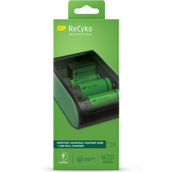 GP RECYKO CARGADOR USB UNIVERSAL – CARGA PILAS: AA, AAA, C, D Y 9V