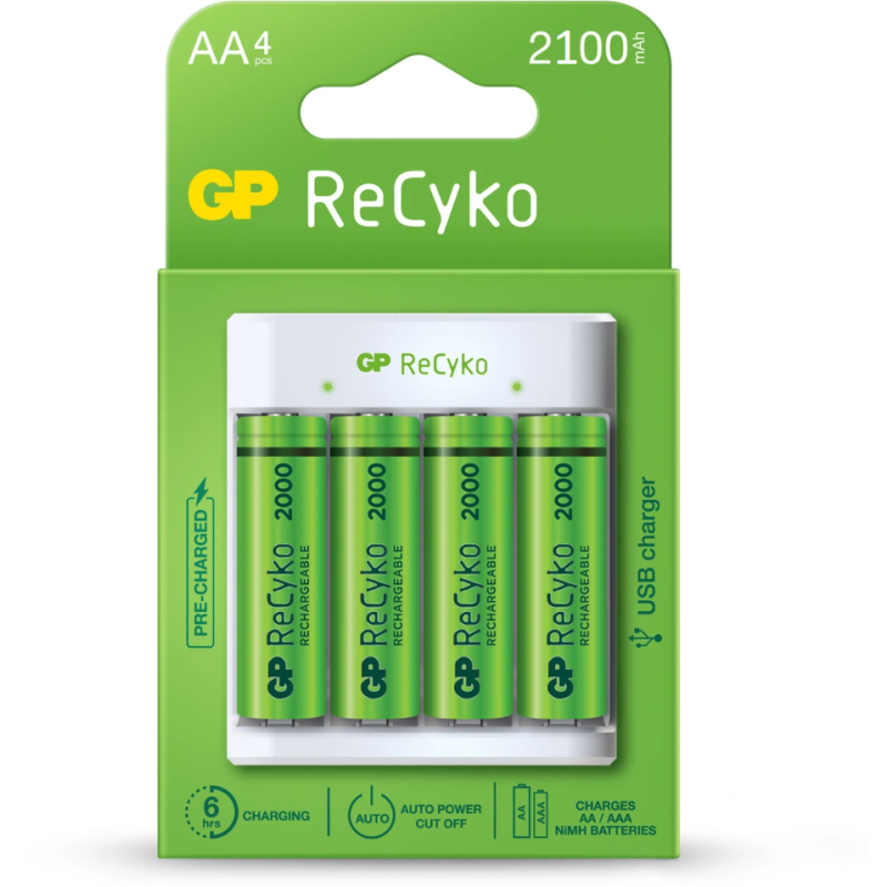 Pilas recargables con cargador, 4x Pilas AA ReCyko 2100 Series, USB - Imagen 2